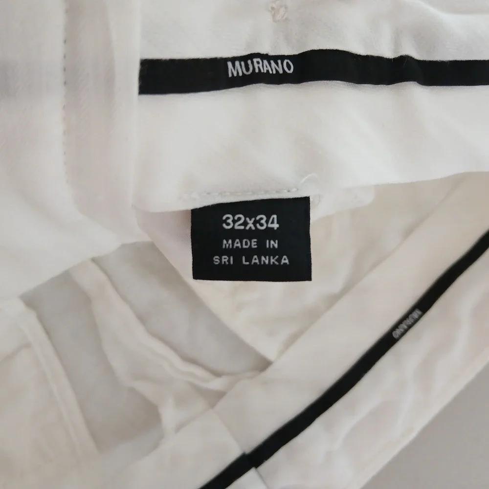 Murano Pants Mens 32x34 White 100% Linen Pleated Straight Leg Resort Summer